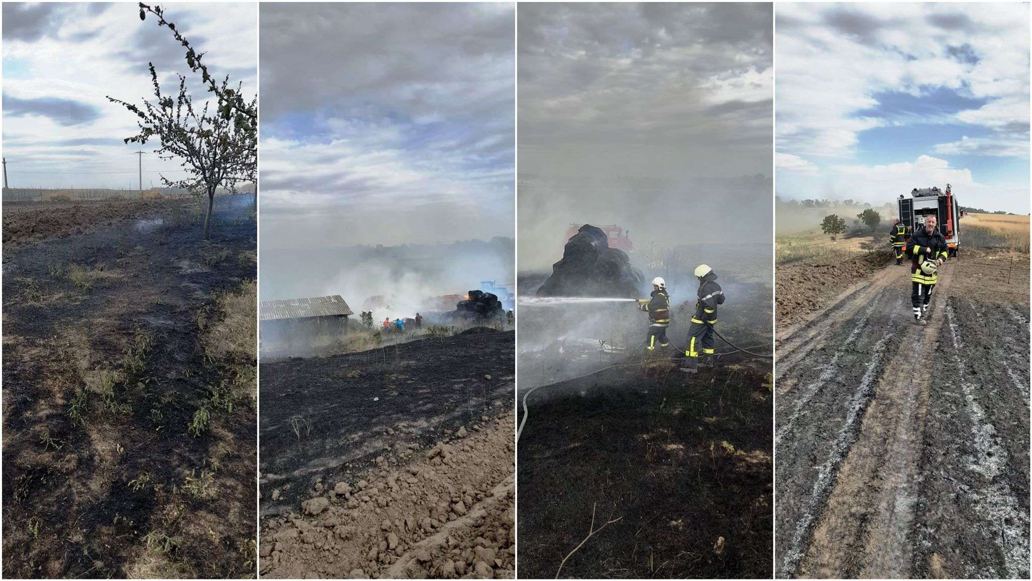Incendiu DEVASTATOR la o fermă din Semlac, pornit de la O ȚIGARĂ. Au ars 14 ha de grâu, 6 ha de rapiță, 20 de pomi fructiferi și 10 baloți de fân